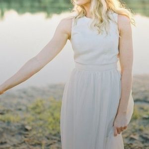 Ivory Linen Dress with Sheer Overlay Skirt